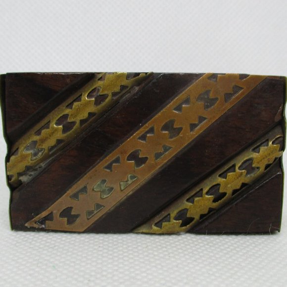 VTG BRASS WOOD PILLBOX Slide Open Top Trinket Box Trinket Box Small Jewelry Box - Picture 2 of 10